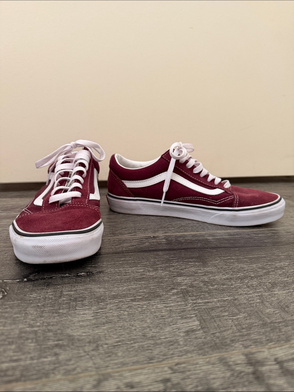 Vans Burgundy and White Low-Top Skate Sneakers